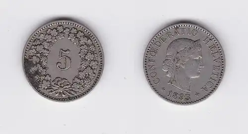 5 Rappen Kupfer Nickel Münze Schweiz 1893 B (118608)