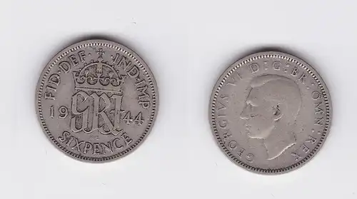 6 Pence Silber Münze Großbritannien 1944 Georg VI. (118481)