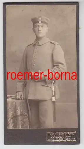 81591 Kabinett Foto Soldat mit Seitengewehr mit Portepee Magdeburg