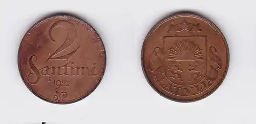 2 Santimi Kupfer Münze Lettland 1922 (118077)