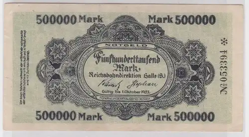 500000 Mark Banknote Halle Reichsbahndirektion 1.Oktober 1923 (115811)