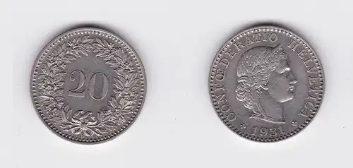 20 Rappen Kupfer Nickel Münze Schweiz 1931 B (117969)