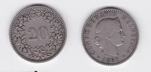 20 Rappen Kupfer Nickel Münze Schweiz 1881 B (118613)