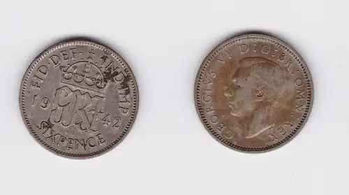 6 Pence Silber Münze Großbritannien 1942 Georg VI. (118401)