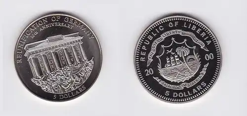 5 Dollar Nickel Münze Liberia 2000 Mauerfall, Berlin Brandenburger Tor (118183)