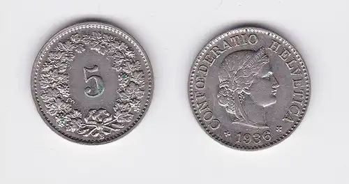 5 Rappen Kupfer Nickel Münze Schweiz 1936 B (117143)
