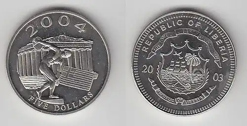 5 Dollar Nickel Münze Liberia 2003 Olympiade Athen 2004 (116432)