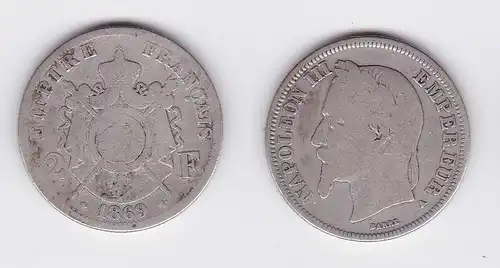 2 Franc Silber Münze Frankreich 1869 (117160)