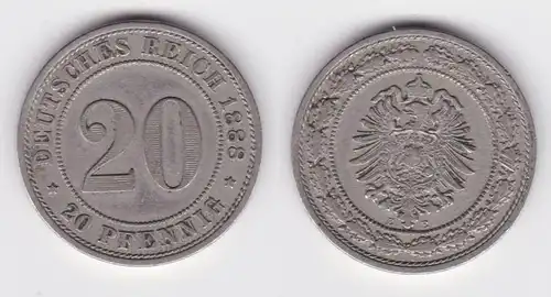 20 Pfennig Nickel Münze Kaiserreich 1888 E, Jäger 9 ss+ (140131)