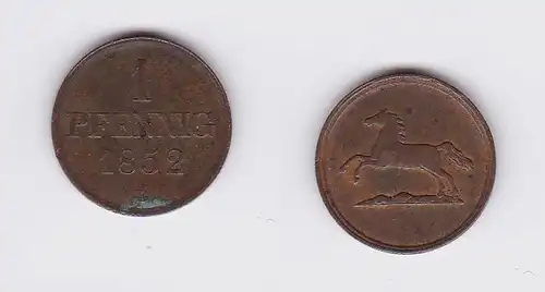 1 Pfennig Kupfer Münze Braunschweig-Wolfenbüttel 1852 B (117254)