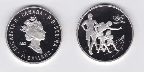 15 Dollar Silbermünze Kanada 100 Jahre Olympische Spiele 1992 (117877)