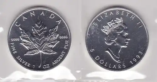 5 Dollar Silber Münze Canada Kanada Maple Leaf 1993 (118197)
