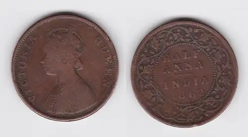 Half Anna Kupfer Münze Indien 1862 Queen Victoria (134219)