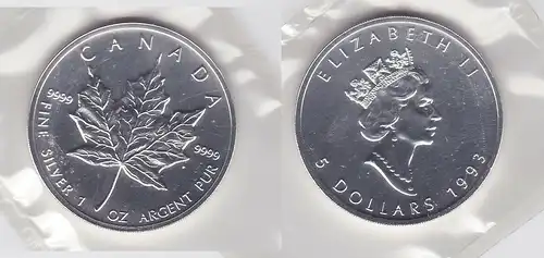 5 Dollar Silber Münze Canada Kanada Maple Leaf 1993 (118331)