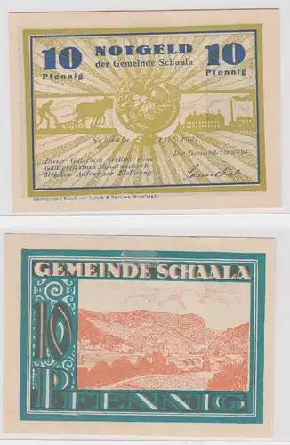 10 Pfennig Banknoten Notgeld Gemeinde Schaala in Thüringen  15.8.1921 (155348)