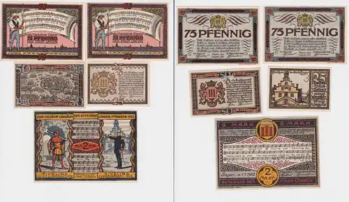 10, 25, 50 & 2 x 75 Pfennig 2 Mark Banknoten Stadt Lingen 1922 (150668)