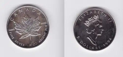 5 Dollar Silber Münze Kanada Meaple Leaf 1994 1 Unze Feinsilber (119719)
