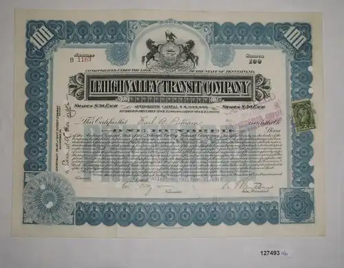 100 Aktien à 5 Dollar Lehigh Valley Transit Company Allentown Juni 1912 (127493)