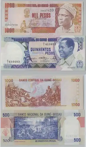 500, 1000 Peso Banknote Guinea-Bissau 1983, 1993 Pick 12, 13 (147344)