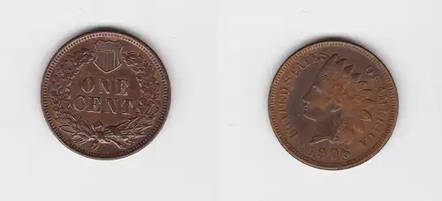 1 Cent Kupfer Münze USA 1906 (123023)