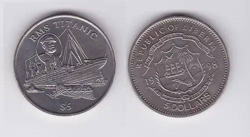 5 Dollar Nickel Münze Liberia 1998 RMS Titanic (119970)