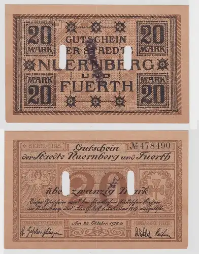 20 Mark Banknote Notgeld Städte Nürnberg und Fürth 23.Oktober 1918 (125310)