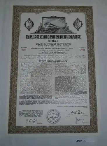 1000 Dollar Aktie Atlantic Coast Line Railroad Equipment Trust 1963 (127308)