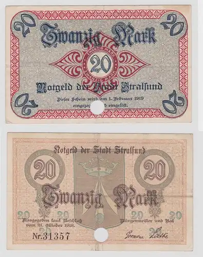 20 Mark Banknote Notgeld Stadt Stralsund 21.Oktober 1918 (121781)