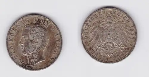 3 Mark Silbermünze Bayern König Otto 1912 Jäger 47  (119468)