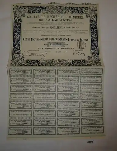 250 Francs Aktie Société de Recherches Minières du Plateau Central 1911 (127810)