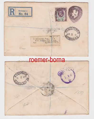 82546 seltener Einschreiben Brief Großbritannien nach Alexandria Ägypten 1911