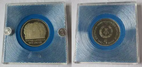 DDR Gedenk Münze 5 Mark Goethes Gartenhaus Weimar 1982 PP verplombt (108278)