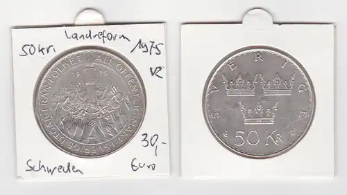 50 Kronen Silbermünze Schweden Landreform 1975 vz (143649)