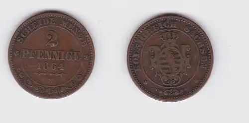 2 Pfennig Kupfer Münze Sachsen 1864 B (119306)