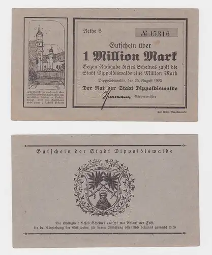 1 Million Mark Banknote Inflation Stadt Dippoldiswalde 25.08.1923 (120147)