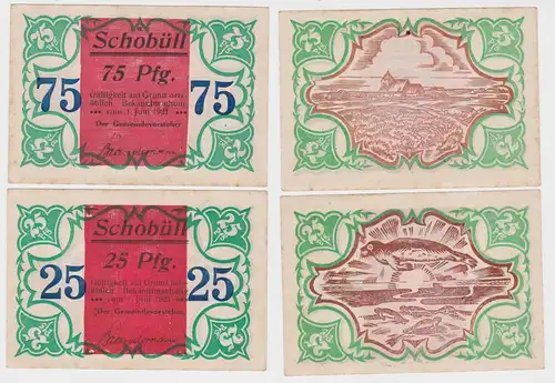 2 Banknoten Notgeld Gemeinde Schobüll 1.Juni 1921 (122451)