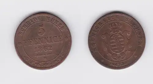 5 Pfennige Kupfer Münze Sachsen 1862 B (117775)