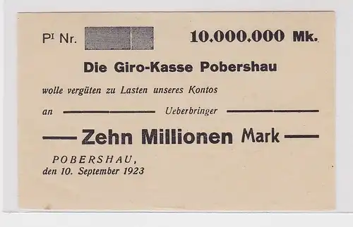 10 Millionen Mark Banknote Girokasse Pobershau 10.09.1923 Blanko (117483)