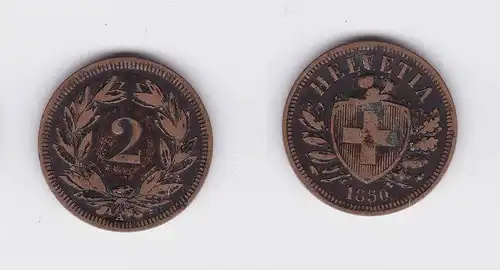 2 Rappen Kupfer Münze Schweiz 1850 A (118614)