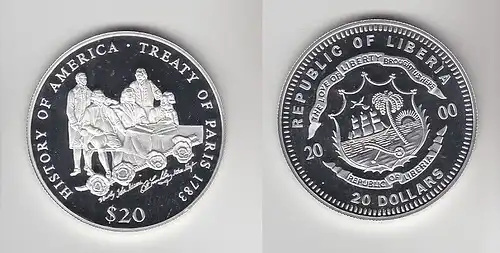 20 Dollar Silber Liberia 2000 Geschichte Amerikas, Vertrag von Paris 1783 116436