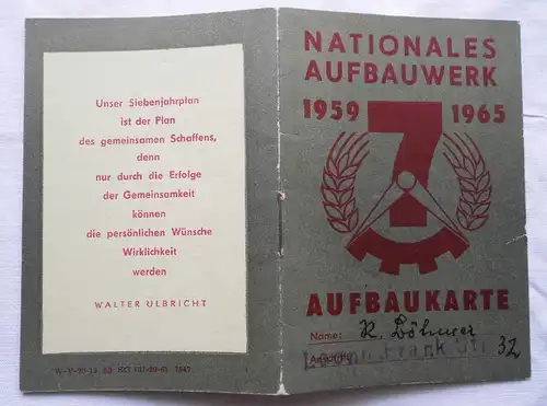 seltene DDR Aufbaukarte Nationales Aufbauwerk Suhl 1965 (109648)