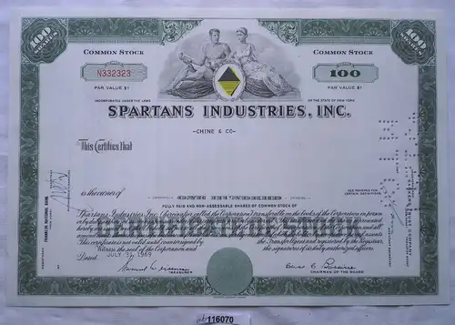 Aktie 100 Dollar Spartans Industries Inc. New York 31.7.1969 (116070)