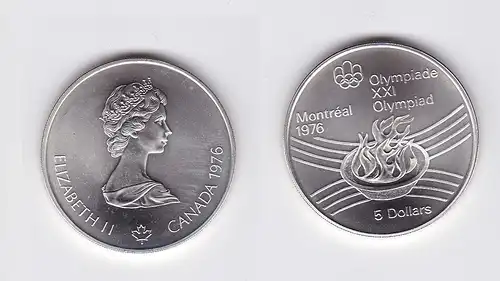 5 Dollar Silber Münze Canada Kanada Olympiade Montreal olymp.Feuer 1976 (118534)