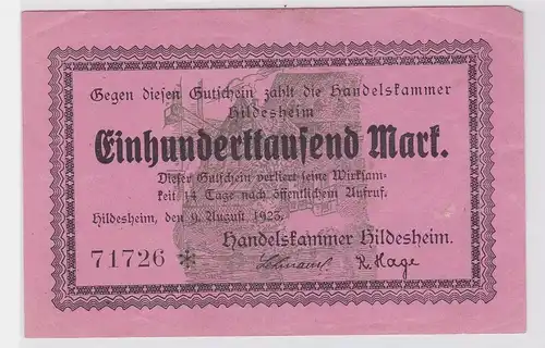 100000 Mark Banknote Handelskammer Hildesheim 9.August 1923 (117313)