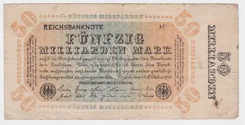 50 Milliarden Mark Banknote Berlin 10.Oktober 1923 Rosenberg 116 e (117607)
