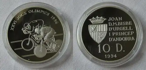 10 Diners Silber Münze Andorra Olympiade 1996 Atlanta Radfahrer 1994 (134112)