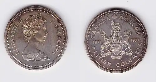 1 Dollar Silber Münze Kanada Wappen British Columbia 1971 (118530)