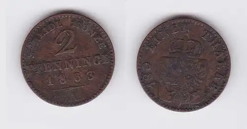 2 Pfennige Kupfer Münze Preussen Wilhelm I 1863 A (117270)