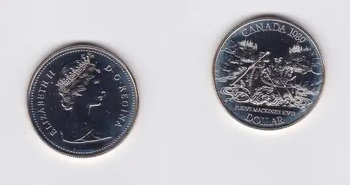 1 Dollar Silber Münze Canada Kanada Mackenzie River, Kanu im Canon 1989 (118180)