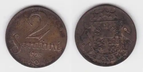 2 Santimi Kupfer Münze Lettland 1928 ss+ (143183)